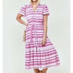 NWOT | Hunter Bell | Matthew's Magenta Tiered Striped Midi Dress (XS)